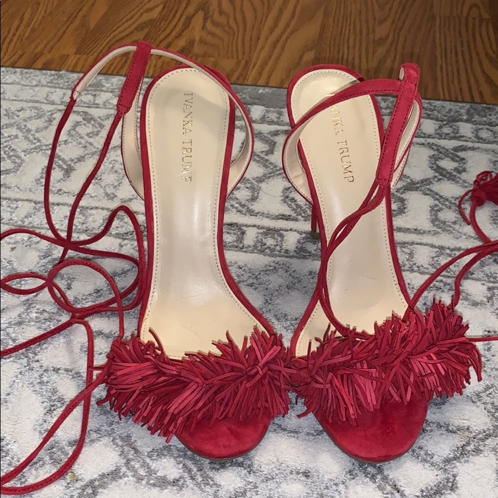 Red suede ankle wrap heel